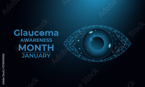Promote eye health with this green ribbon design for Glaucoma Awareness Month in January. Ideal for medical campaigns, health posters, and vision care awareness projects. Designed in a low poly style.