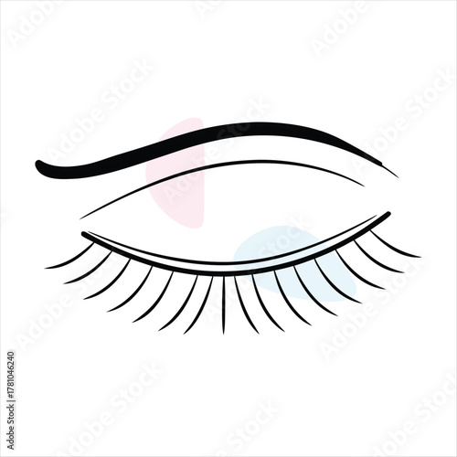 Minimalist outline of a closed eye with long eyelashes and pastel accents