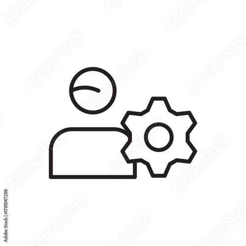 Blackandwhite icon showing a simplified person with a gear symbol possibly representing user settings