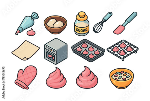 Colorful baking tools and ingredients for delicious dessert creations