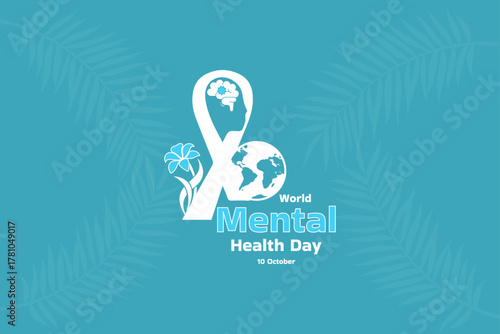 World Mental Health Day of vector illustration. Mental health awareness ribbon, brain disorder idea. Let's care about mental health. design with a silhouette of a woman's head.