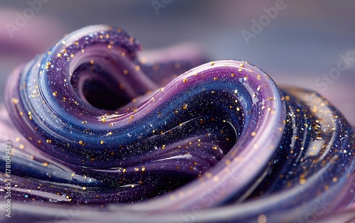 Wallpaper Mural a close-up of an elegant purple and blue swirl made from glossy, glittery slime with tiny golden specks on it. the background is blurred to highlight the detailed texture of the slime in the foregroun Torontodigital.ca