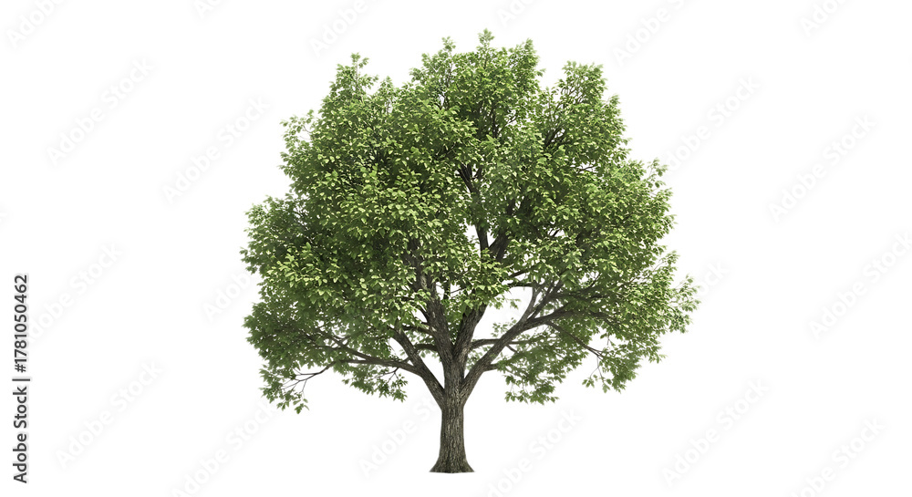 Obraz premium A single tree with green leaves and a brown trunk against a black background in a studio shot