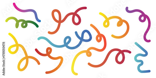 Color Swirl Lines with Rainbow Gradient. Vector Wave Shapes for Celebration, Parties and Carnivals Design. Abstract Ribbon Illustration