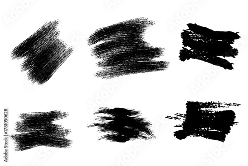 Set of vector paint bold brush strokes Ink smudge abstract shape stains, hand drawn thick grunge strokes.