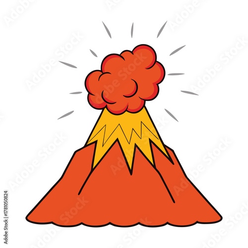 A powerful volcano erupts with fiery lava and thick smoke, bursting from its crater and lighting up the dark sky in a dramatic display of nature’s explosive force.
