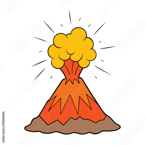 A powerful volcano erupts with fiery lava and thick smoke, bursting from its crater and lighting up the dark sky in a dramatic display of nature’s explosive force.
