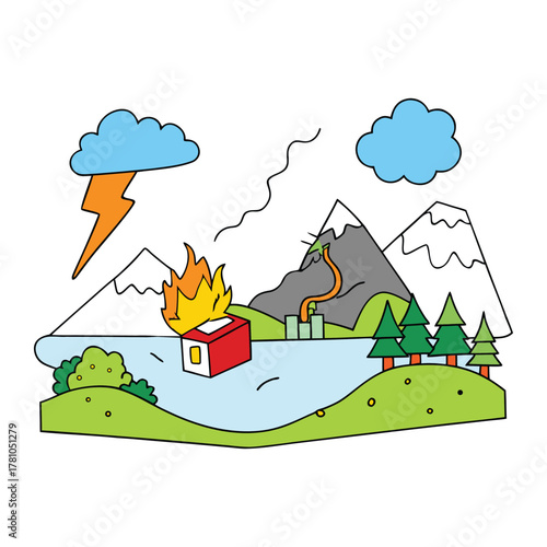 A powerful nature catastrophe unleashes chaos—raging storms, floods, and quakes destroy landscapes, reminding humanity of nature’s unstoppable and awe-inspiring force.
