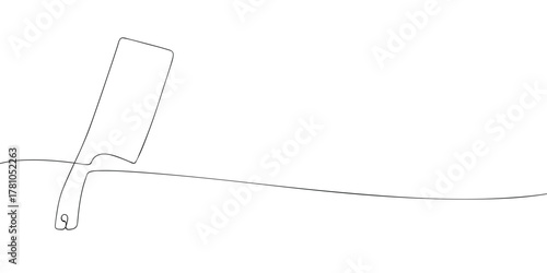 Continuous one line drawing of a kitchen cleaver. Minimal vector outline of butcher knife for meat cutting. Simple sketch illustration for design and print.
