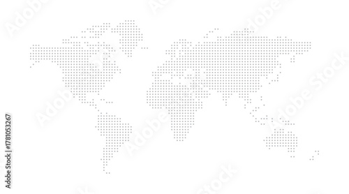 Dotted world map. Grey vector illustration. World map vector, isolated on white background. Suitable for web site pattern, anual report, inphographics. Globe similar worldmap icon. Travel worldwide