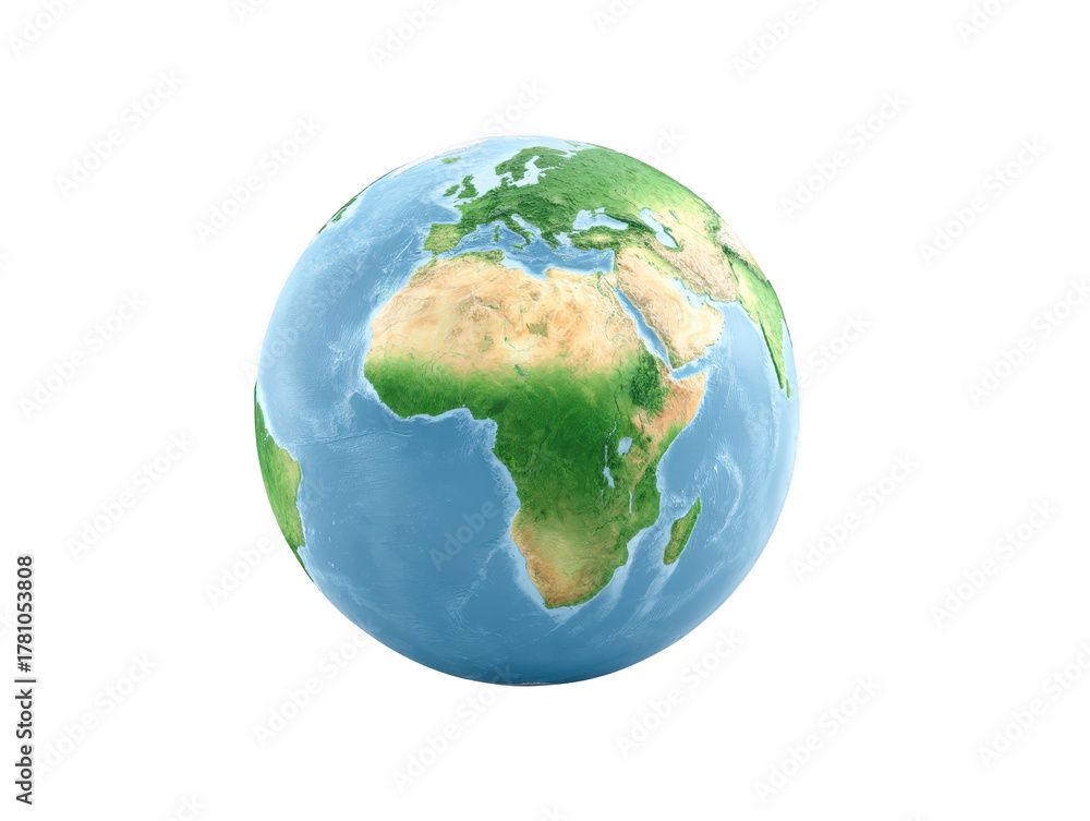 Fototapeta premium Earth globe Africa Europe Middle East ocean continent map geography blue green realistic planet world environment nature global sphere satellite land sea water natural international travel