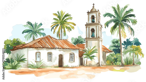 Jesuit Missions Route. Jesuit Missions Route hand drawn watercolor illustration