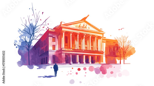Teatro Colon. Teatro Colon hand drawn watercolor illustration