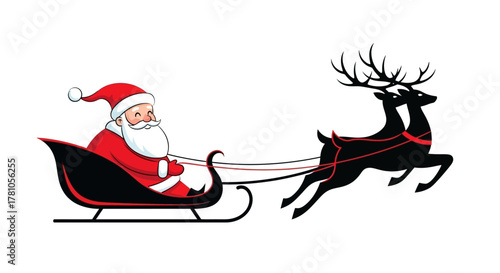 Santa Claus riding in a sleigh pulled by reindeer, spreading holiday cheer and festive joy during Christmas season, bringing gifts to children worldwide