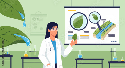 Botanical Research With Female Scientist Explaining Leaf Functionality