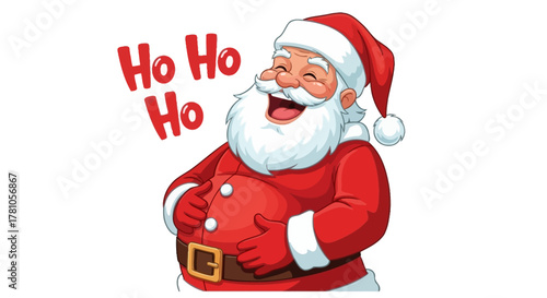 Jolly Santa Claus laughing heartily with a big smile, spreading Christmas cheer and holiday joy with a hearty "Ho Ho Ho!"