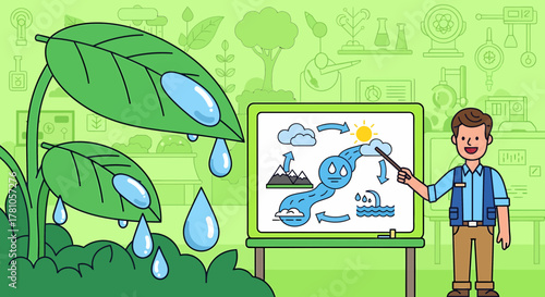 Explaining The Water Cycle With A Cartoon Style Illustration