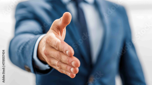 Confident handshake business deal partnership agreement trust professional success corporate vision opportunity welcome