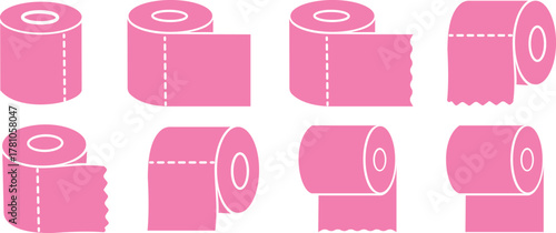 Roll tissue paper silhouette icon set. Toilet paper roll icons with different tear styles isolated on transparent background. Vector illustration design.