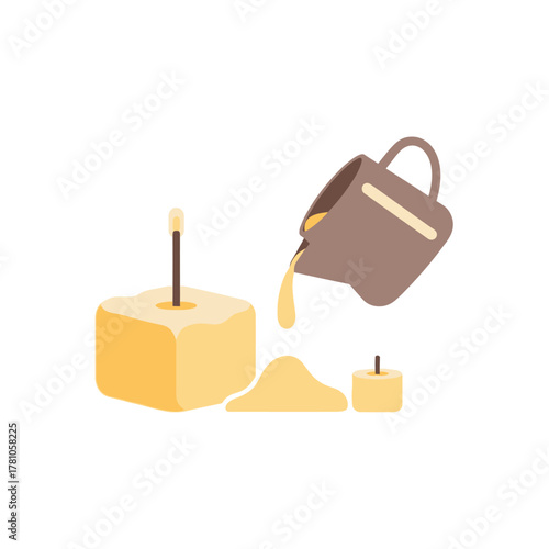 Candle Making Process with Wax Pouring and Finished Candles.