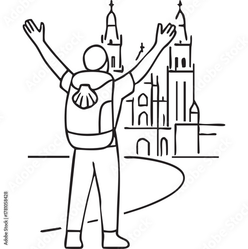 Pilgrim arriving at santiago de compostela cathedral destination