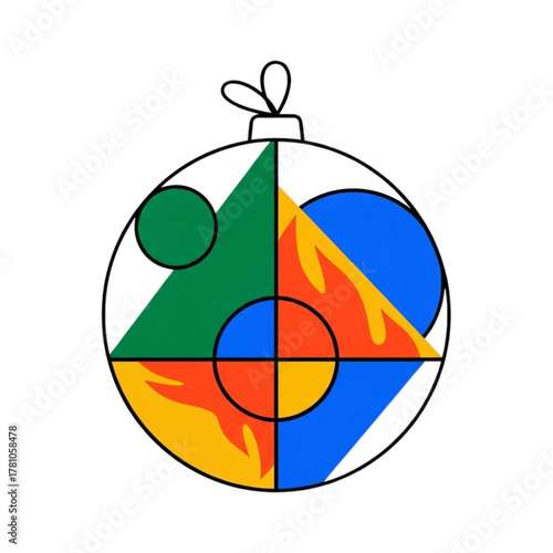 Colorful geometric Christmas ornament with shapes and flames  