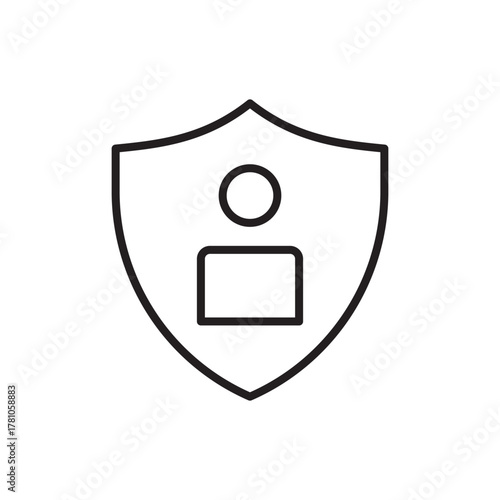 Outline of a shield containing a simplified human figure with a circle as a head and a square as a body
