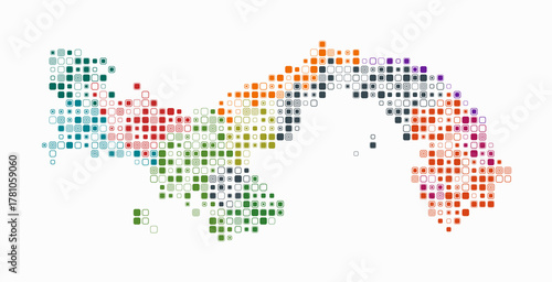 Panama, shape of the country build of colored cells. Digital style map of the Panama on white background. Small size rounded square blocks. Simple vector illustration.