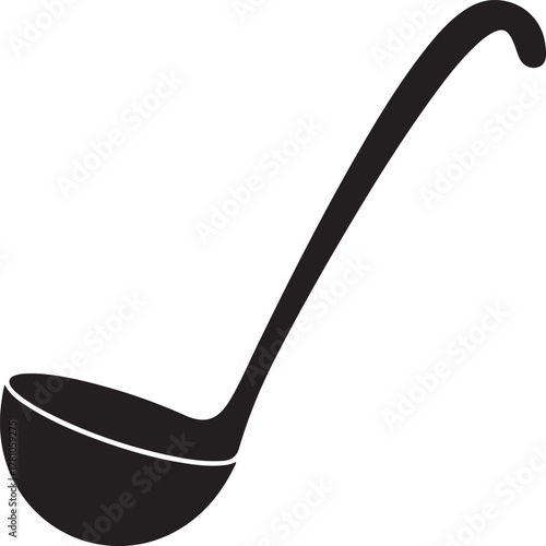 Black ladle with curved handle kitchen utensil cooking tool