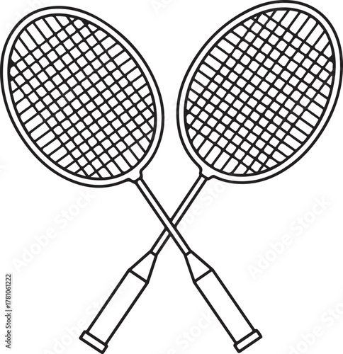 Crossed Badminton Racquets sports equipment outline