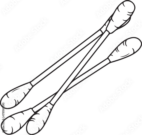 Three cotton swabs crossed on white background hygiene personal care