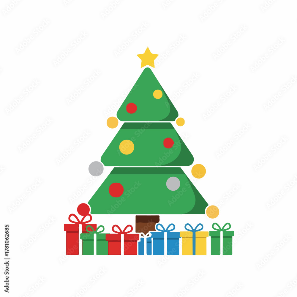 Fototapeta premium Festive christmas tree with presents below on white background v