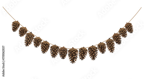 Pine cone garland hanging on a string for autumn decoration  