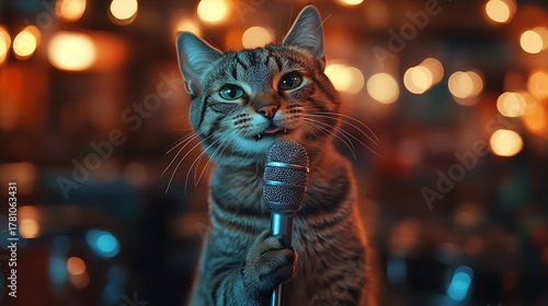 Cat performing with microphone
