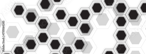 Abstract Monochrome Hexagonal Geometric Pattern with Black, White, and Gray Hexagon Pattern. Symmetrical Honeycomb Structure with Technology Themes, Futuristic Layouts, Design Projects