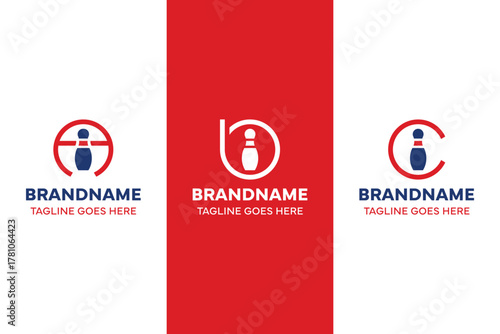 Letter A B C Bowling Pin Logo Set, symbolizing fun, precision, and competitive spirit