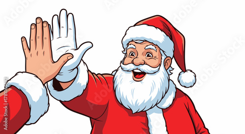 Santa Claus high fiving a friend brings holiday cheer and playful spirit to your seasonal designs for cards, banners, and festive promotions