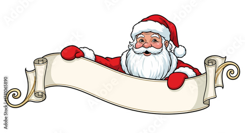 Jolly Santa Claus holding a vintage banner for your Christmas message or holiday promotion, bring the spirit of the season to your designs today