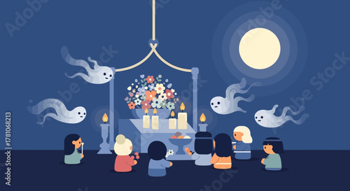 Day of the Dead Celebration with Ghosts and Altar.