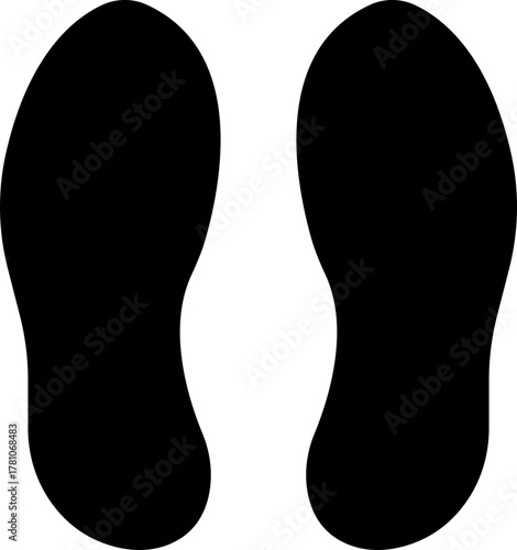 Footprint and shoe print icon in black flat style, including barefoot, boot, sneaker, trail, and walking track symbols, perfect outline and silhouette vector