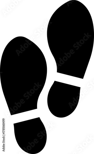 Footprint and shoe print icon in black flat style, including barefoot, boot, sneaker, trail, and walking track symbols, perfect outline and silhouette vector