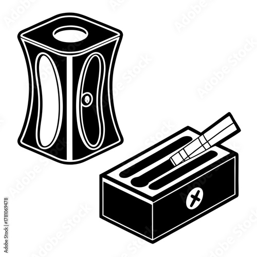 Two pencil sharpeners, one cube and one rectangular