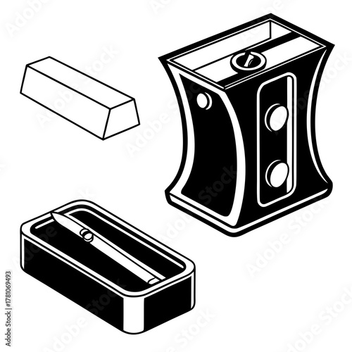 Vintage pencil sharpeners and a pencil lead