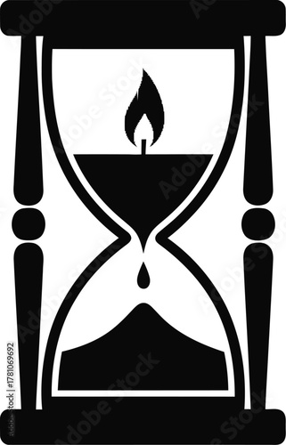 Hourglass icon with burning flame, symbolizing the passage of time, urgency, and life's brevity