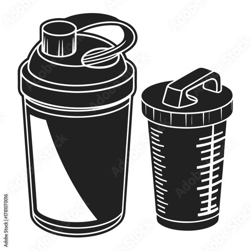 Black and white protein shaker and container