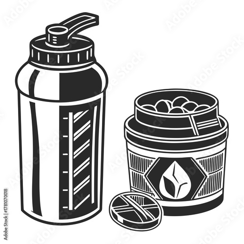 Protein supplements and shaker for fitness diet