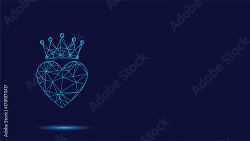 Unique geometric illustration featuring a heart with a crown. Perfect for modern branding, digital designs, or projects needing a touch of royalty and love.