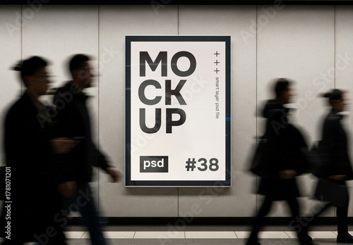 Wall poster mockup in public space