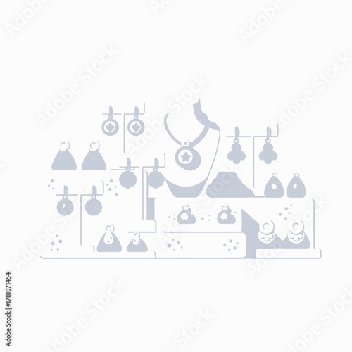 Elegant Jewelry Display with Necklaces, Earrings, and Rings.