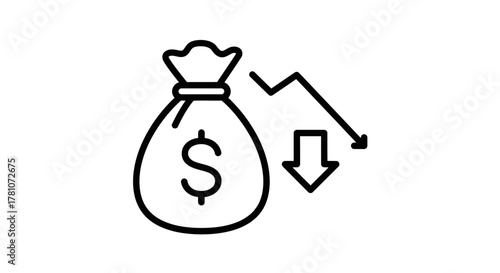 Money Bag with Downward Trend Arrow